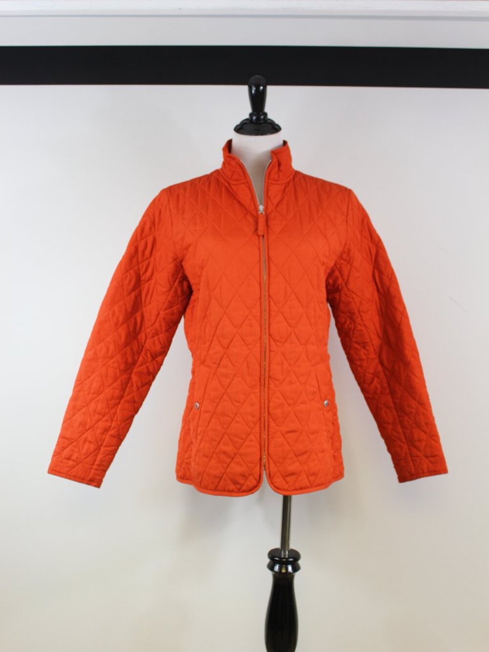 Landsβ Endβ Quilted Jacket Orange Small Lightweight Puffer Snap Pocket Zip Coat